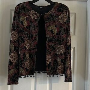 Women's Elegant Floral Blazer - Black and Red